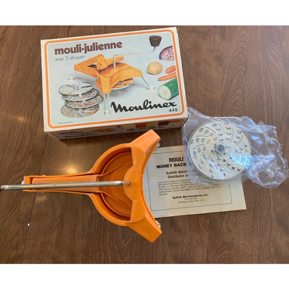 VINTAGE 1970's MOULI-JULIENNE 445 MOULINEX 5 DISC SLICER W/BOX